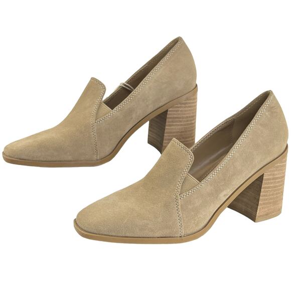 JOIE Wevenly Suede Slip On Loafer Style Shoe 7.5 Pump Heel Block Heel Neutral - Picture 1 of 10